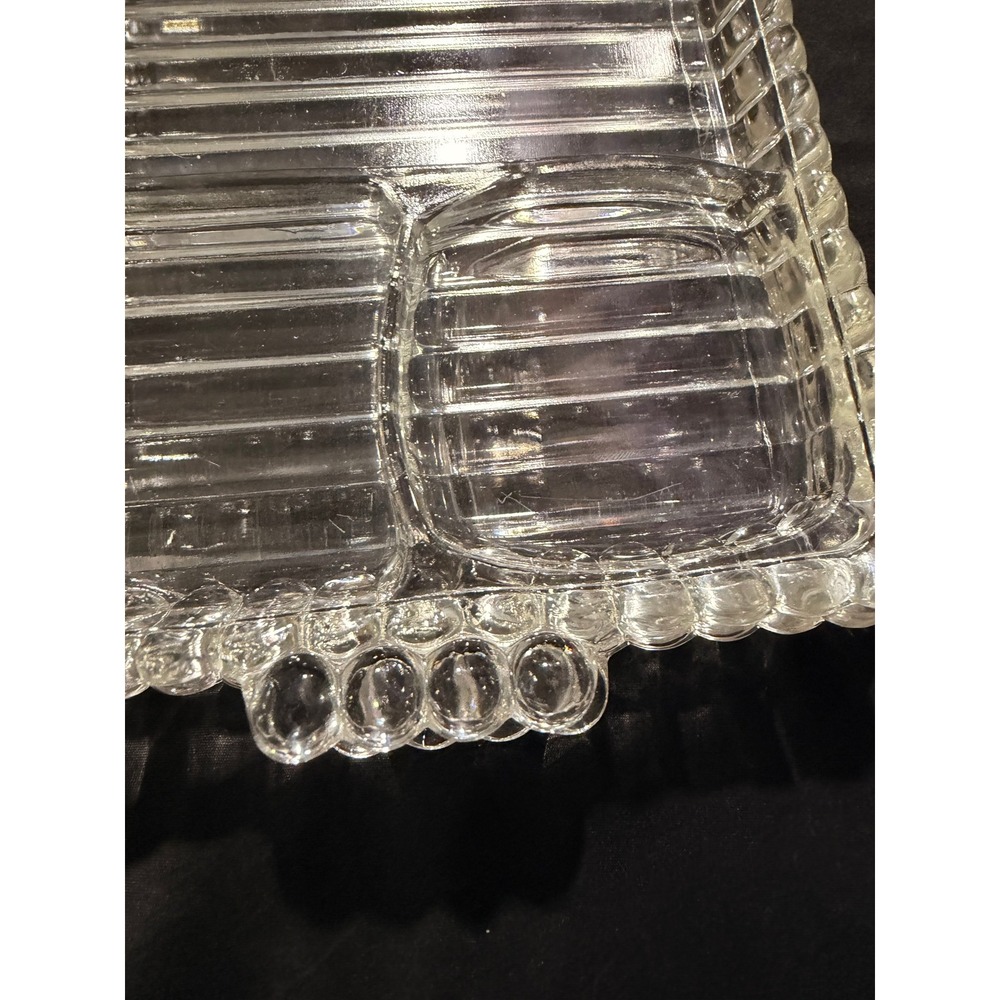 Vintage Federal Glass Manhattan Snack Set 4 Trays 2 Cups Clear Ribbed Art Deco - Picture 5 of 7